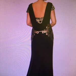 Elegant Black Evening Gown with Gold Embroidered Accents